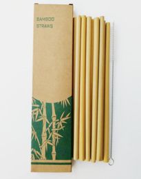 Reusable EcoFriendly Green Yellow Bamboo Straws with Drinking Straws Cleaning Brush Party Household Drinking Straw Tool Bar Acces3253809