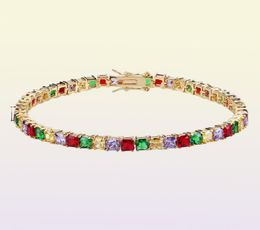 18K Gold Plated Hip Hop Multicolor CZ Zircon Tennis Chain Mens Bracelets Diamond Tennis Bracelet Luxury Designer Jewellery Gifts for8509546