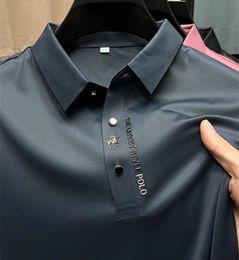 High end brand printed polo shirt for mens short sleeved summer fashion business casual seamless ice silk breathable T-shirt 240428