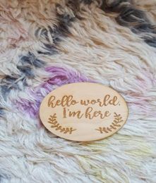 customized wooden plaque for new baby birth gift hello worldi039m here baby po prop circular disc5505221
