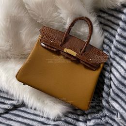 12A Mirror quality luxury Classic Designer Bag woman handbag all handmade genuine leather Patchwork crocodile yellowish brown 30cm Large capacity tote commuter