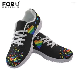 Casual Shoes FORUDESIGNS Ladies Lightweight Mesh Sneakers Colourful Love LGBT Pattern Lace-up Flat Female Leisure Footwear Mujer 2024