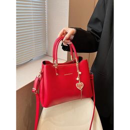 Korean Version Fashion Red Bridal Wedding Bag Handbag Womens Luxury High Quality One Shoulder Crossbody Square 240429