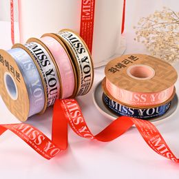 Polyester ribbon printed hot stamping letters 50Yards 25mm Gift Hair Bows Wedding Decorative Gift Box Wrapping DIY Crafts Party Decoration
