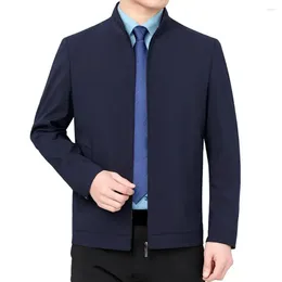 Men's Jackets Men Outerwear Stylish Lapel Collar Business Jacket With Zipper Closure Slim Fit Solid Colour Coat For Casual Formal Wear