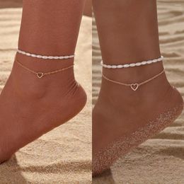 Anklets 2-piece Set Of Fashionable And Minimalist Love Pearl Beaded Stacked Women's Ankles