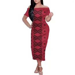 Party Dresses Polynesian Tribal 170 Gsm POLYESTERE /SPANDEX-jersey Fabric For Women Dress Shor Sleeve Close-fitting Off Shoulder