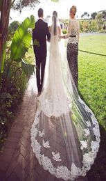 Stylish 3M Two Layers Wedding Veils With Lace Applique Edge Long Chapel Veils Tulle Custom Made Cheap Bridal Veil With Comb1684142