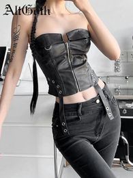 Women's Tanks AltGoth Aesthetic Gothic Vest Women Streetwear Harajuku Y2k Cyber Punk Zipper Backless Tube Tops Sweet Vintage Emo Outfits