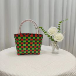 2024 10A Plastic Handmade Diy Bag Woven Bag Vegetable Basket Gift Children's Bag Small Square Bag Woven Basket Bag Handbag