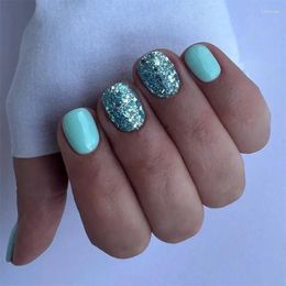 False Nails 24 PCs Short Pieces Of French Glitter Simple Fingernail With 1 Jelly Gel And Nail File
