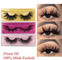 100 Real Mink Eyelashes 25 mm 3D5D Mink Lashes Handmade Long Dramatic Volume Soft Wispy Fluffy Fake Lashes Mink Eyelash Makeup E5082928