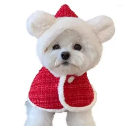 Dog Apparel Clothes For Christmas Hooded Plush Cloak Winter Pet Costume With Button & Ears Cold Weather Machine Washable