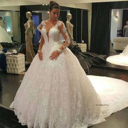 Iiiusion Back Long Sleeves Dresses Lace Ball Ball Robe Mariage Wedding Bridal Vestido de Noiva 145 0510