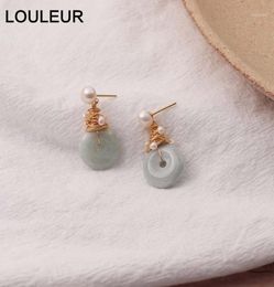 Stud LouLeur Natural Pearl Earrings Elegant Handmade 925 Silver Jade Stone For Women Fashion 18k Gold Jewelry Gift13281963