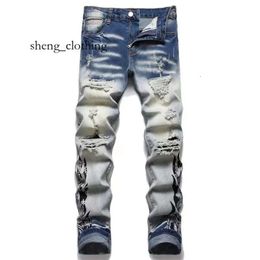 Purple Jeans Designer Mens Mens Jeans High Street Jeans for Mens Embroidery Pants Womens Oversize Ripped Patch Hole Denim Straight Fashion Streetwear Slim 1221