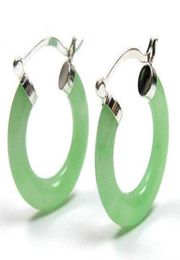Jewellery Natural light Green Jade silver Click Hoop Earrings02741466