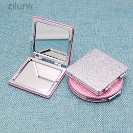 Compact Mirrors Flash leather portable folding makeup mirror small mirror makeup beauty tool travel wallet mirror portable pocket makeup mirror d240510