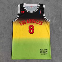Herren-T-Shirts Trillest Black Yellow Green gedruckt Los Angeles R.I.P.Bryant Front 8 Back 24 mit Liebesherz Nummer 2 Basketball -Trikot J240509
