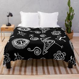 Blankets Taino Symbols | Black And White Art Throw Blanket Fluffy Softs Soft Plush Plaid