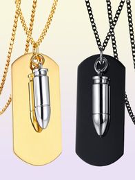 Stainless Steel Men's Blank Dog Necklace with Bullet Pendant on Chain - Silver, Gold, Black4830137