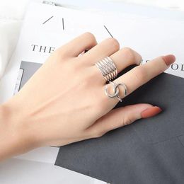 Cluster Rings 925 Sterling Silver Multilayer Geometric Adjustable Ring For Women Girls Fashion Fine Jewellery Minimalist Classic Accessories