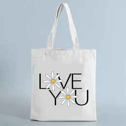 Shopping Bags Love You Printing Bag Women Canvas Cartoon Totes Reusable Shopper Foldable Handbag Female Shoulder