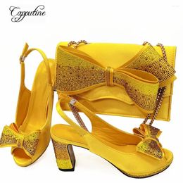 Dress Shoes Yellow Women And Bag Set 2024 African Ladies High Heel Sandals Match With Handbag Sandalias De Las Mujeres Sandales CR812
