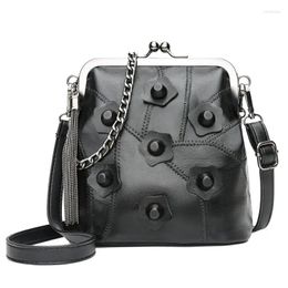 Shoulder Bags Leather Handbag Sheepskin Retro Clip Messenger Bag Fashion Summer Small Square