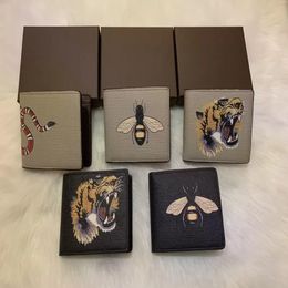 Men Animal Designers GG Fashion Short Wallet Leather Black Snake Tiger Bee Women Luxury Purse Card Holders With Gift Box Top Quality 338e