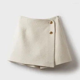 Women's Shorts Autumn Winter Patchwork Zipper A-line Solid High Waist Button Wide Leg Pants Skirt Fashion Casual Clothing Z55