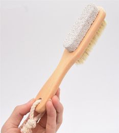 Double Side Bristle Wooden Feet Brushes Pumice Stone Rub Feet Foot Exfoliating Dead Skin Remover Spa Massager2604668