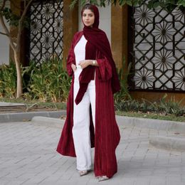 Ethnic Clothing 2024 Arab Clothes Muslim Open Kimono Long Abaya Cardi Robe Striped Cardigan Middle Eastern Kaftan With Pockets