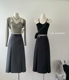 Work Dresses Women's Elegant Skirt Sets Vintage Long Sleeve Shirt Crop Top And A-Line Female Y2k Korean Fashion Suits Clothes 2024