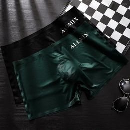 Underpants Men Elastic Underwear Men's 3d U-convex Mid-rise With Waistband Letter Print Ice Silk Translucent For