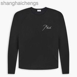 Luxury Counter Top Grade Designer Rhuder Hoodies Trendy Embroidered Letter High Street Loose Casual Versatile Couple Round Neck Long Sleeved T-shirt with Logo
