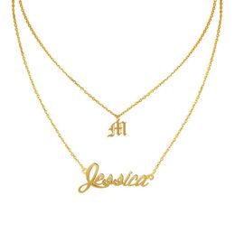 Personalised Custom Name Spaced Necklace Pendant for Women Birthday Any Name 2 Row Layerd Necklace Jewellery Gift Gold Rose Gold N1104024
