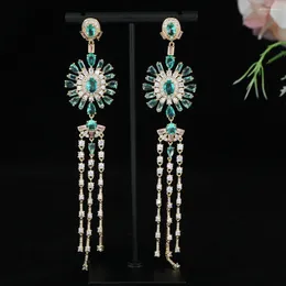 Dangle Earrings Luxury Round Flower Tassel Earring For Women Wedding Cubic Zirconia Dubai Bridal Costume Jewellery E1222