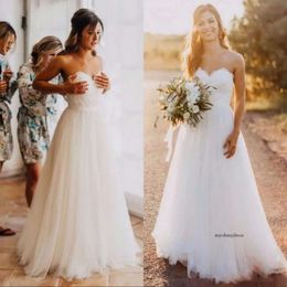 2019 Fall Country Dresses Rustic Boho Dress A Line Lace Wedding Gowns Long Tulle Skirt Custom Made Sweetheart Strapless 0510