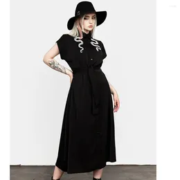 Casual Dresses Rosetic Women Goth Dress Fashion Chic Embroiled Snake Mid Length Gothic Dark Punk Black Long Without Belt