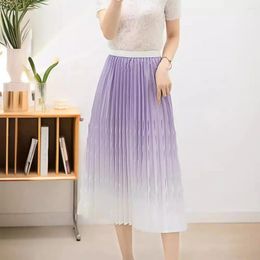 Skirts Miyake Pleated Gradient Skirt Women's Summer 2024 Elastic Waist Loose Large Size Drape Mid-length