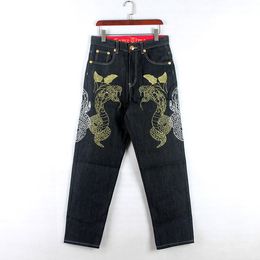 Street Embroidery vintage jeans Hiphop Pants Mens Jeans Printed Boyfriend Golden Sier Snake washing casual trousers plus size 30-46
