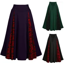 Skirts Women Skirt Summer Gothic Maxi High Waist Ruffled Hem A-Line Patchwork Vintage Pleated Casual Halloween Party