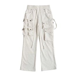 Men's Pants Retro Fashion Original Goods Flare Sweats Mens Multi Pocket High Street Solid Flare Pants Sports Ultra Thin Fit SweatantsL2405