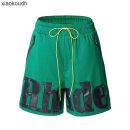 Rhude High end designer shorts for three-dimensional cropped shorts drawstring casual sports patchwork Mesh Shorts With 1:1 original labels