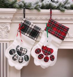 Large Plaid Paw Christmas Stocking for Dog Cat Christmas Gift Bags Xmas Tree Ornaments New Year Decoration navidad2025317