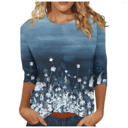 Women's T Shirts 3/4 Sleeve For Woman Cute Print Graphic Tees Blouses Casual Plus Size Basic Tops Pullover Crop Top Blusa Feminina