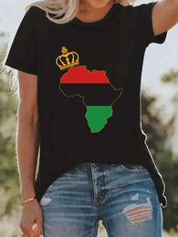 Women's T-Shirt Y2k Short Slves T-shirt Summer African Map and Crown Womens Printed T-shirt Summer Short Slved Fashion Round Neck Top Y240509