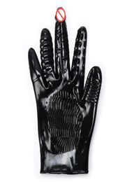 Black PVC Waterproof Vibrated Dildo Gloves Dildos Vibrator Flirting Glove Women GSpot masturbation Sex Toys Adult Products for co9990533