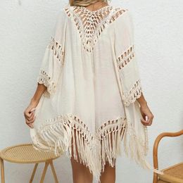 Loose Fit Beach Cover Up Women Beachwear Cardigan Stylish Crochet Knitted Ups For Sexy V-neck Lace-up Swimsuit